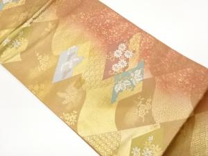 引箔菱に花唐草・松・古典柄模様織出し名古屋帯